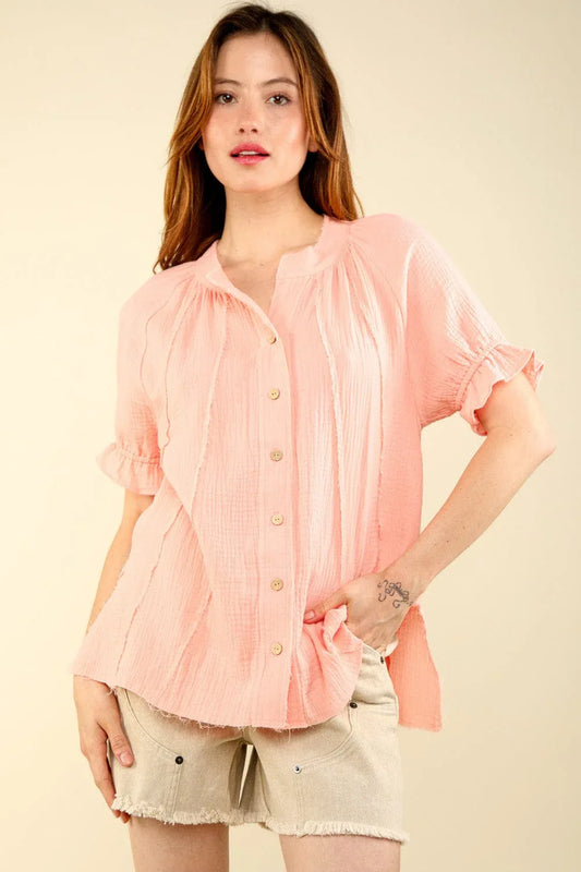 Tops Skye Cotton Gauze Top- Light Coral