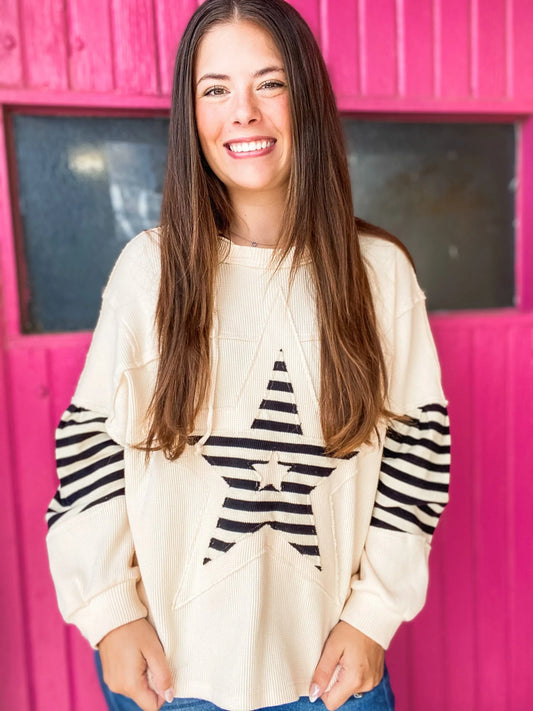 Tops Stripe Star Hooded Pullover