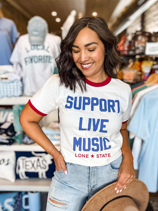 Graphic Tees Support Live Music Ringer Tee
