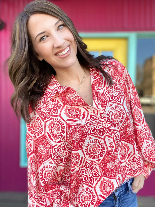 Tops Sydnee Red Honeycomb Blouse