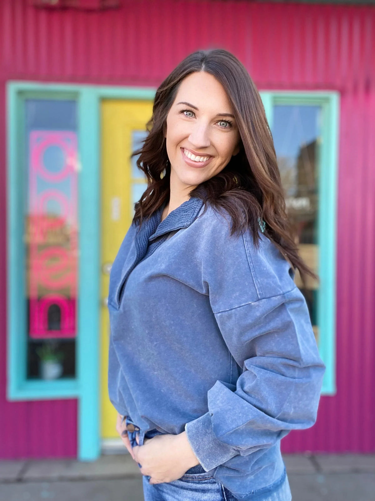 Shirts & Tops Tenlee Acid Wash Pullover- Blue