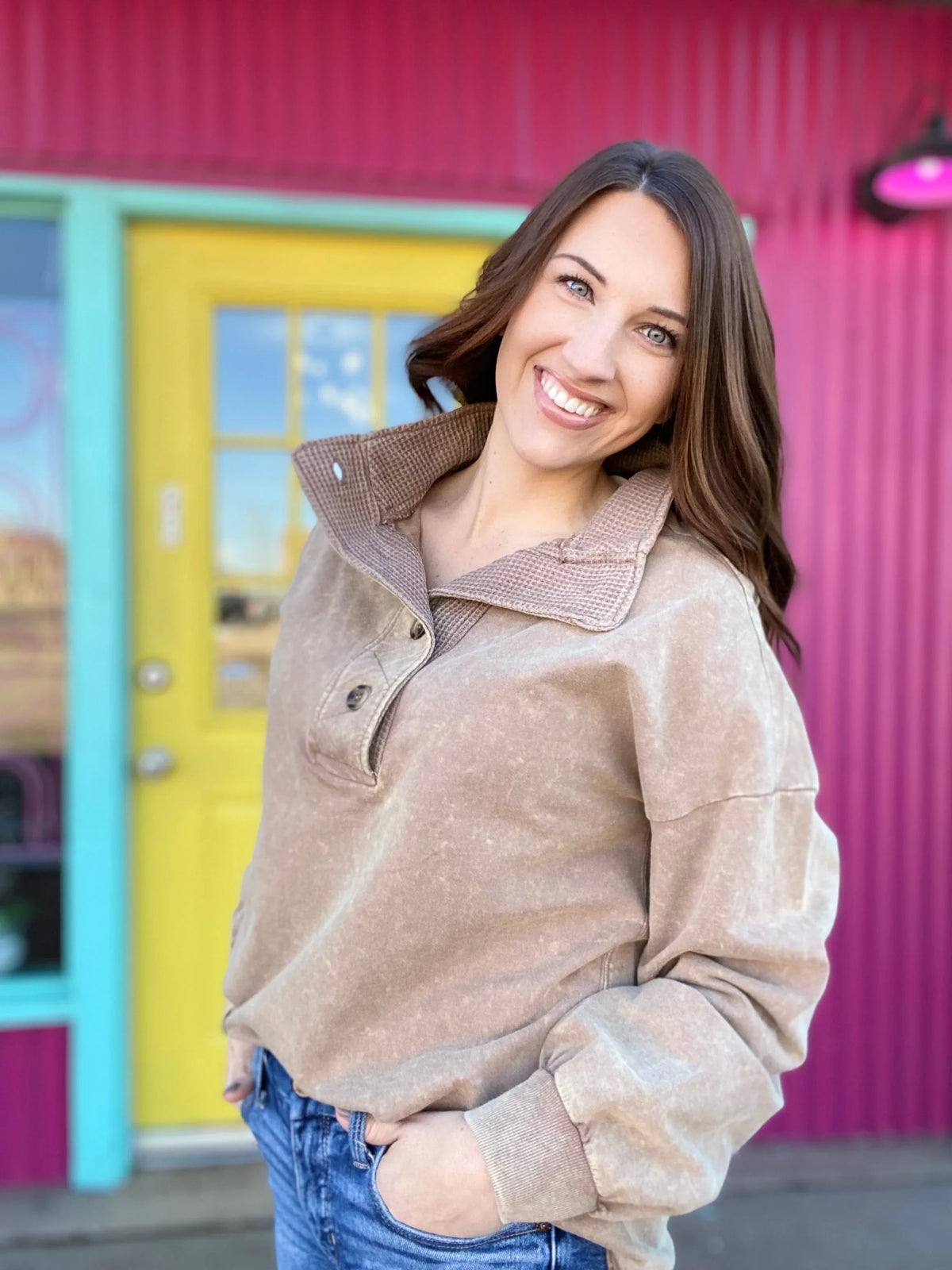 Shirts & Tops Tenlee Acid Wash Pullover- Mocha