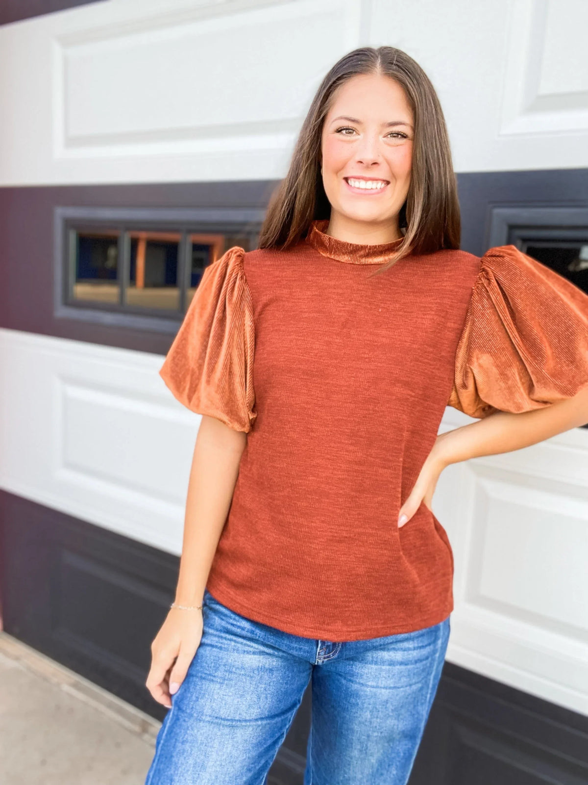 Tops THML Pumpkin Puff Sleeve Blouse