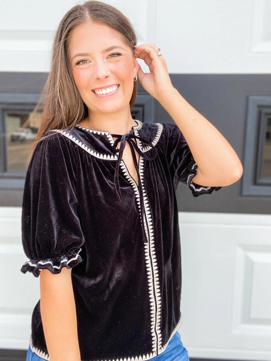 Tops THML Velvet Puff Sleeve Blouse