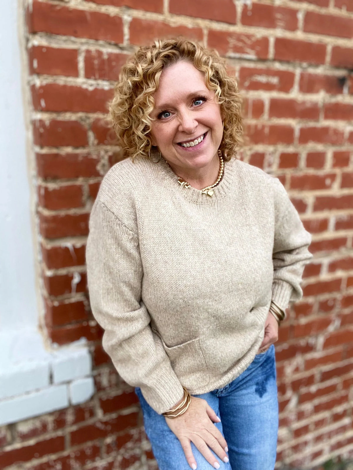 Tops Totally Neutral Patch Pocket Sweater