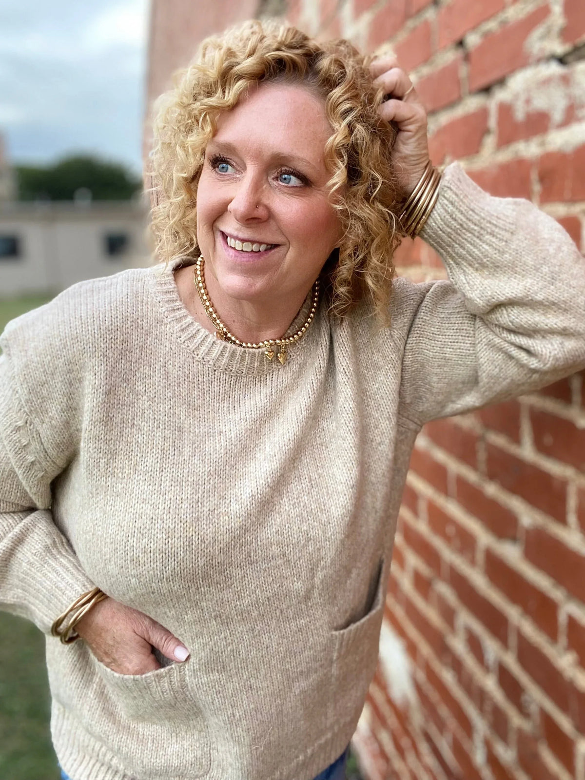 Tops Totally Neutral Patch Pocket Sweater
