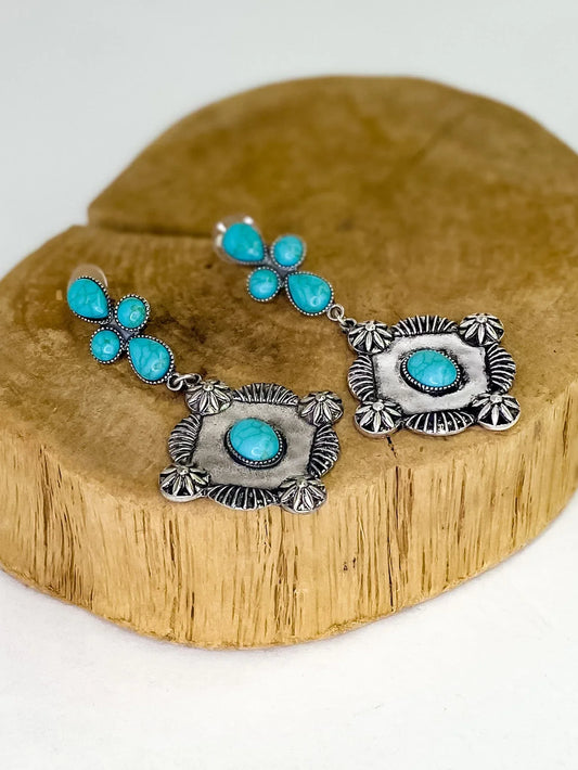 Earrings Turquoise and Concho Drop Earring