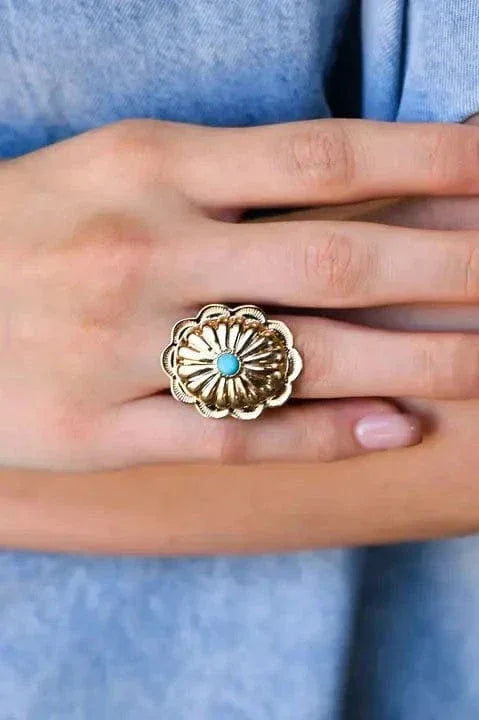 Rings Turquoise and Gold Concho Ring