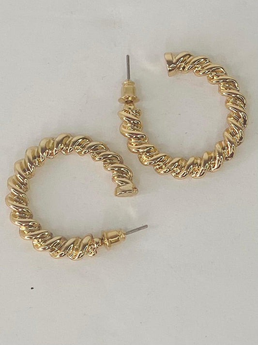 Earrings Twisted Hoop Earrings-Gold